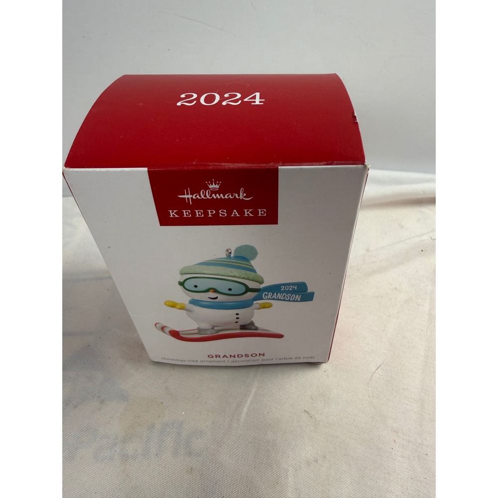 Hallmark Keepsake 2024 Grandson Snowboarding Snowman Christmas Tree Ornament